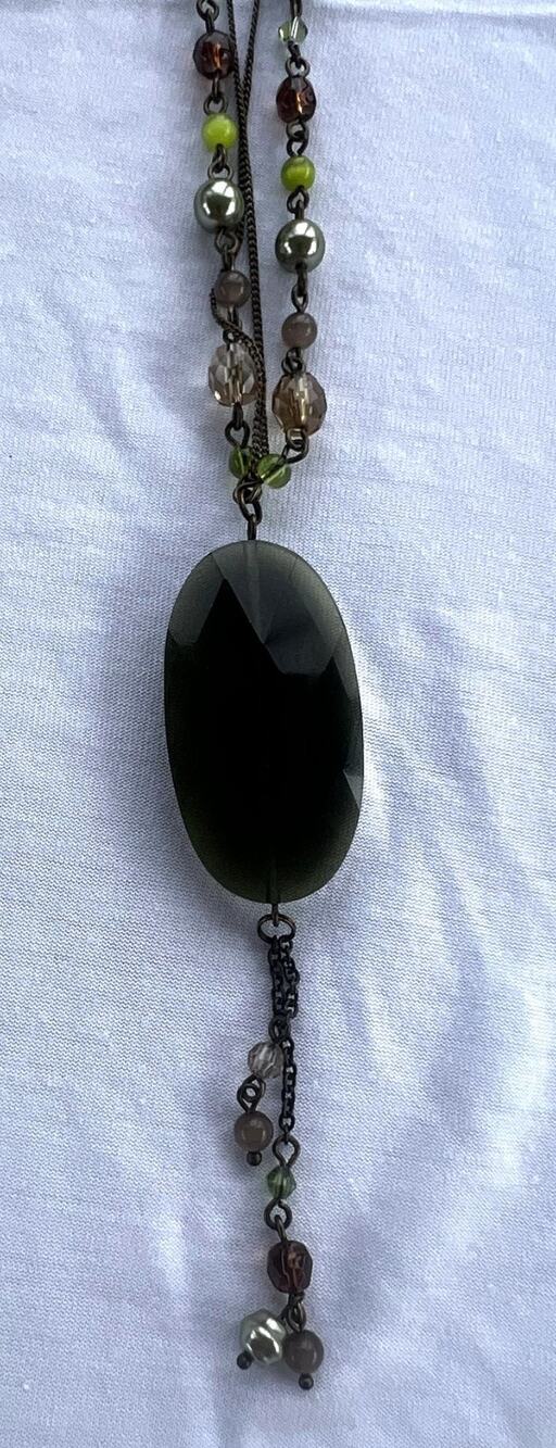 Lia Sophia Bronze-tone Double Strand Large Faceted Green Y Drop Pendant Necklace